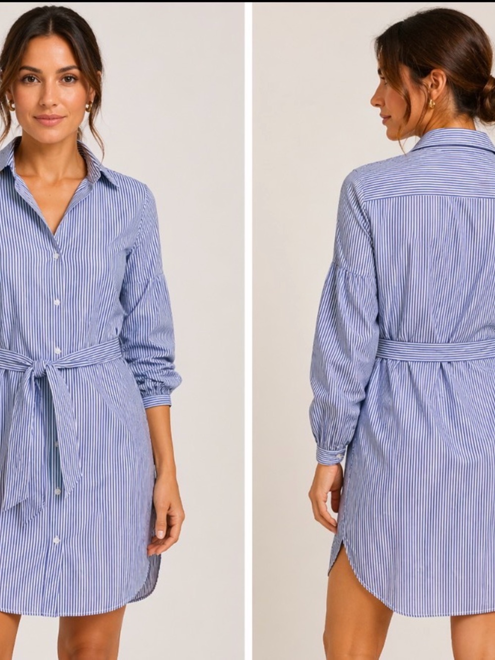 J. McLaughlin 100% cotton belted Shirt Dress Striped Blue Striped Sz S Coastal - Picture 3 of 11